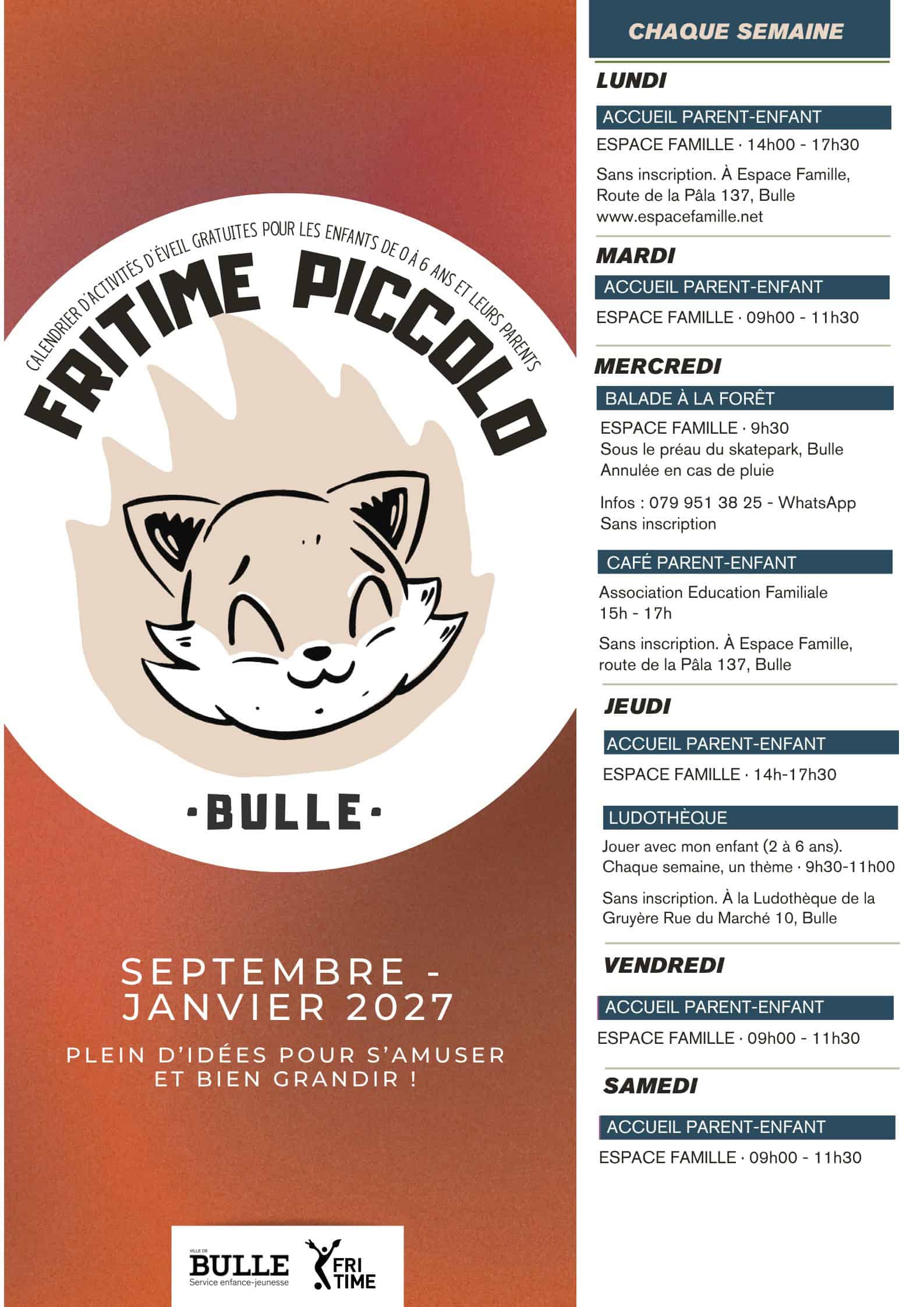 Programme Fritime Piccolo Automne 2026